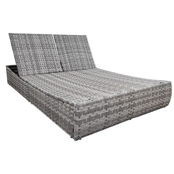 Leisure Outdoor Rattan Double Sun Bed Rattan Wicker Chaise Lounge 2 Person Daybed  Curved Modern Furniture Gray
