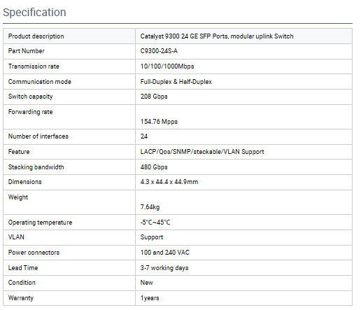 Original New Cisco C9300-24S-A Network Switch with 24 Gigabit SFP Ports POE Function and Modular Uplink