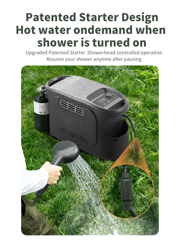 Portable Tankless Water Heater with 6L/min Constant Temperature 5200mAh Battery and Copper Heat Exchanger for Outdoor Shower