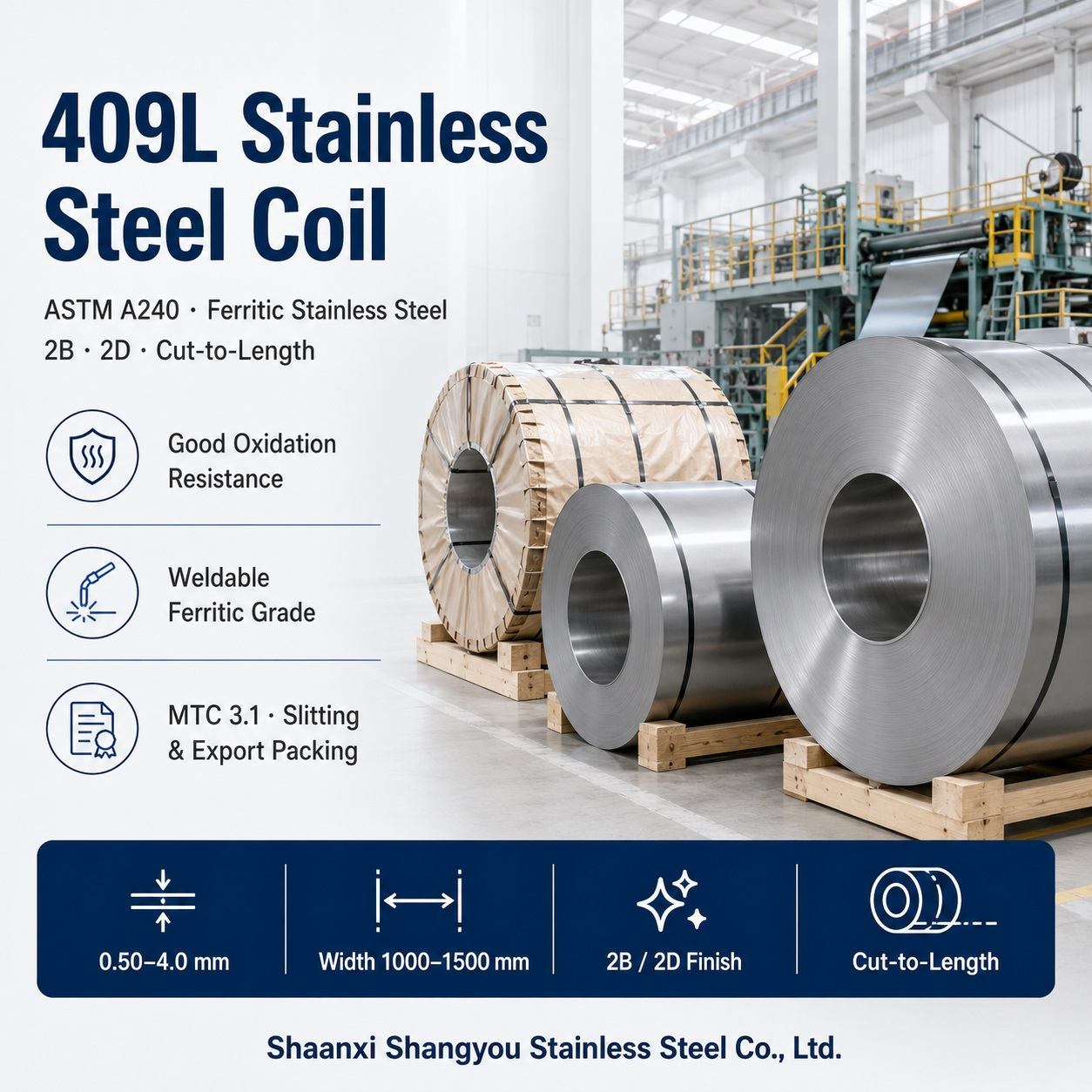 409L Stainless Steel Coil with Titanium Stabilized Ferritic Structure for Automotive and Heat Resistant Applications  ASTM A240