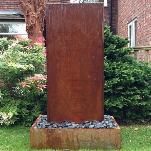 Fonte vertical da característica da água da parede do aço de Corten do jardim com luzes do diodo emissor de luz