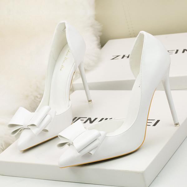 ZM016 3168-2 Fashionable And Elegant Sweet Bow High Heels Stiletto High Heels Shallow Pointy Side Hollow Single Shoes