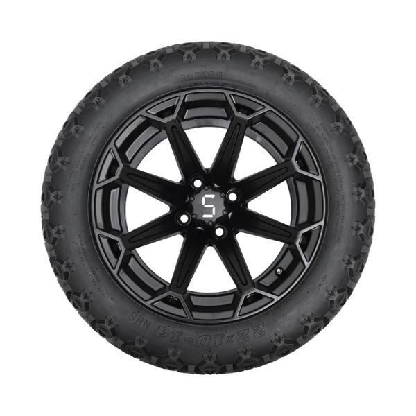 Колеса для гольф-каров 14 дюймов, матово-черные, и шины 22x10-14 DOT с высоким профилем, включая гайки и центральные колпачки