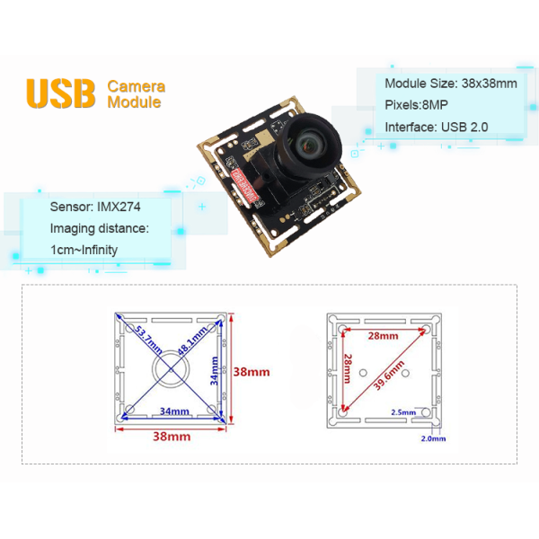 4K 8MP USB HD IMX274 sensor camera 38*38mm camera module
