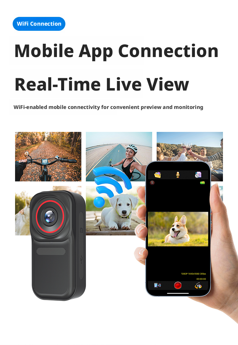 Thumb Camera 170° Wide Angle Mini Action Camera WiFi Pet Camera 120min Battery for Travel Outdoor Hiking Adventure