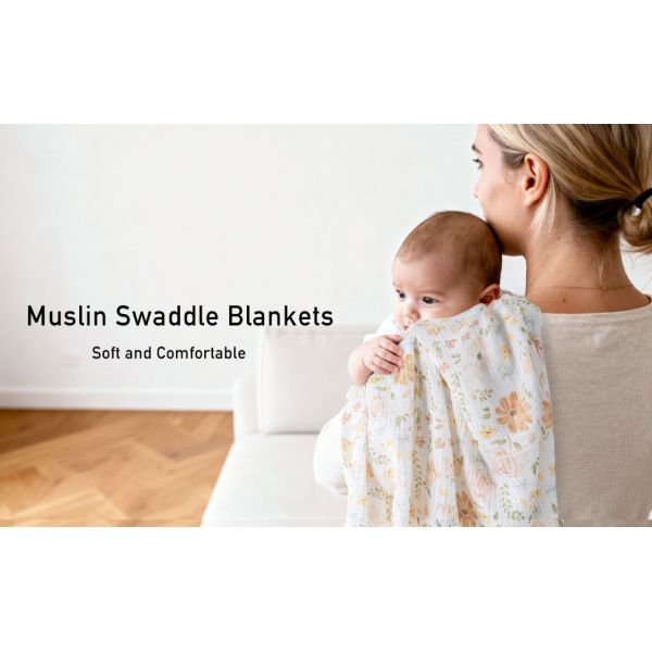 3-Pack Receiving Blanket for Newborn，Muslin Baby Swaddle Blanket with Pastoral Whispers