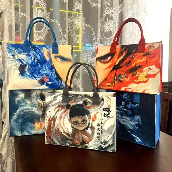 Nezha Ao Bing Demon Child Felt Handbag Student Handbag Large Capacity Tote Bag Gift Bag Custom Wholesale Tote Bag with Handles Duty Tote Shopping Felt Bags