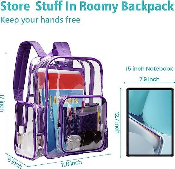 Clear Backpack Heavy Duty - Large Clear Backpacks For School PVC Transparent Bookbag For Students Work Stadium Travel