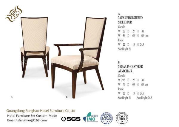 Banquet Classical Fabric Hotel Dining Chairs With Arms / Hardwood