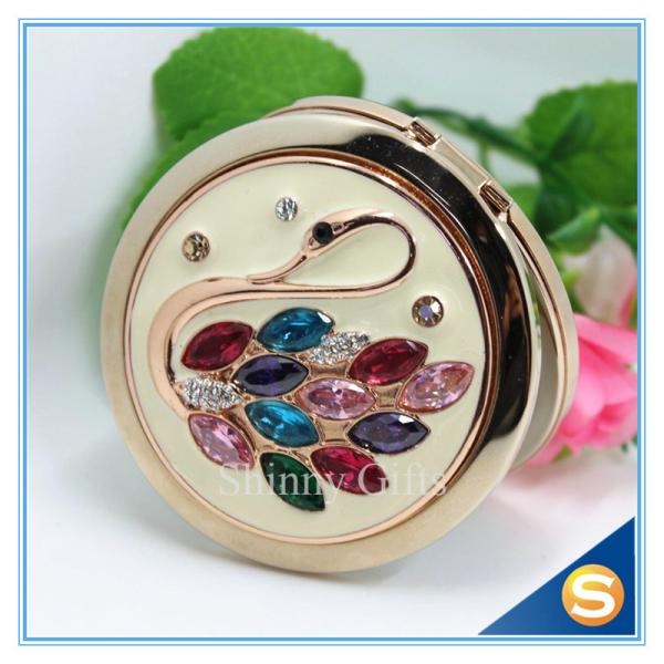 Shinny Gifts Rhinestone Small Metal Mirror For Craft Crystal Round Shape Pocket Mirror