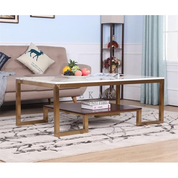 Simple stainless steel gold legs natural marble top coffee table