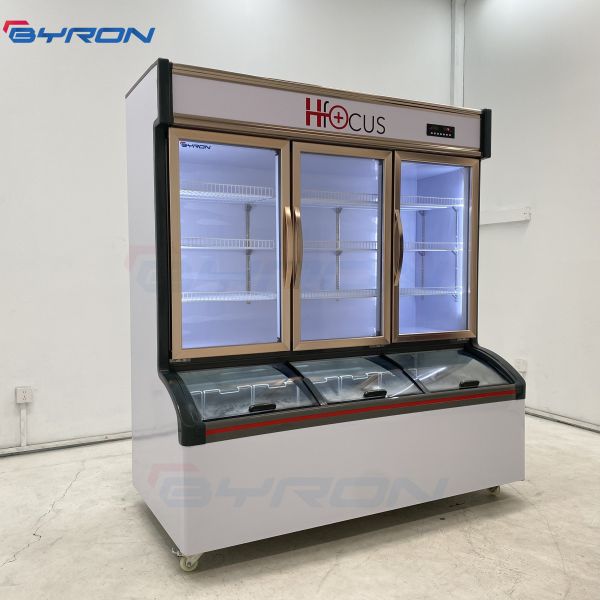 Vertical Triple Door Display Freezer Convenience Store Coolers Adjustable