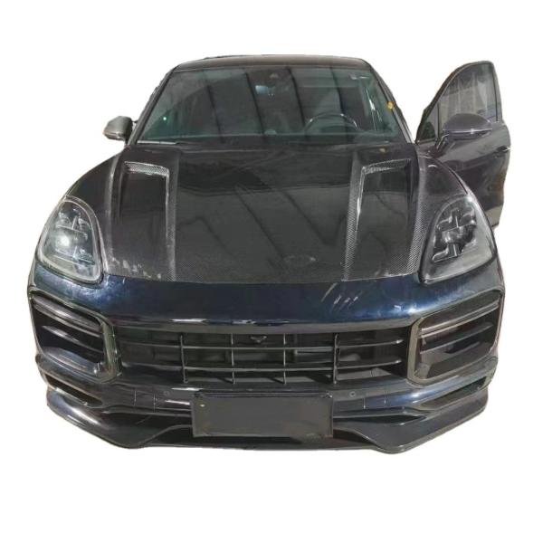 2019 Black Porsche Cayenne Body Kit TH Style Hood Engine Cover Dry Carbon Fiber