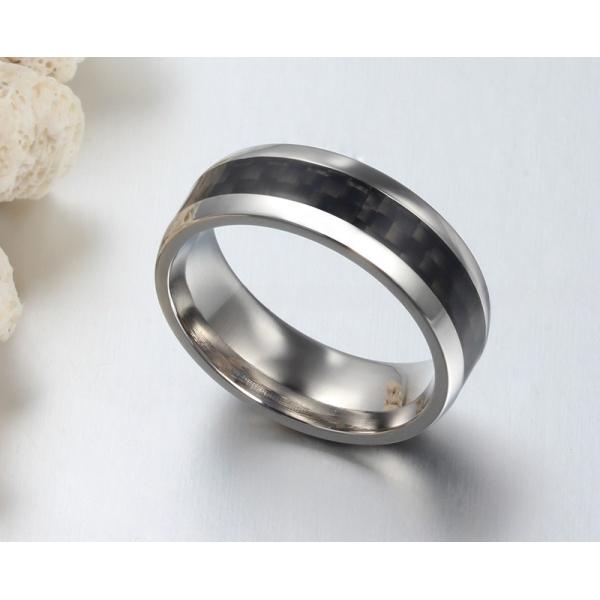 8mm Stainless Steel Carbon Fiber Inlay Wedding Band Polished For Men And Women