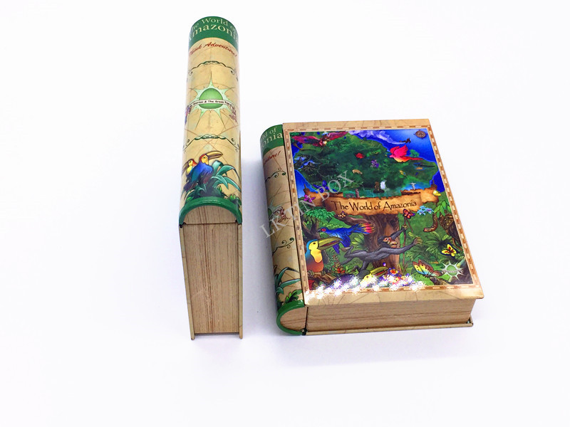 Book Shaped Metal Rectangular Gift Tin Can Printing With Embossing