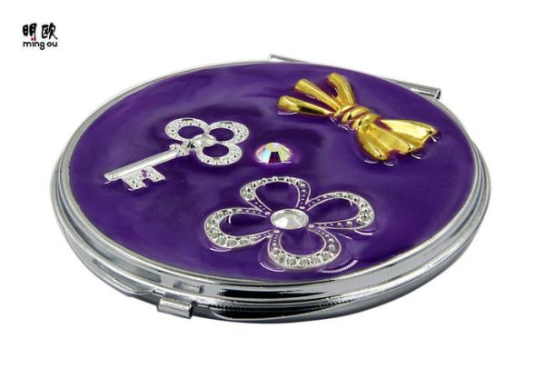 Purple Butterfly Small Compact Mirror For Purse Soft Enamel Fill