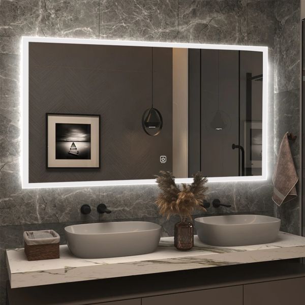Satin Edge LED Lighted Bathroom Mirror , Custom Illuminated Bathroom Mirrors