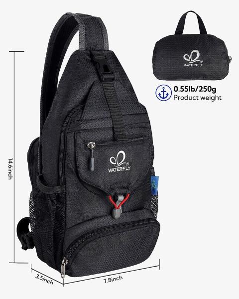 WATERFLY PACKABLE SMALL CROSSBODY SLING BACKPACK SHOULDER CHEST BAG DAYPACK FOR HIKING TRAVELING