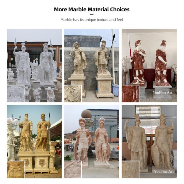 Outdoor Garden Ancient Marble Roman Statues Full Size Soldier Sculpture with Shield