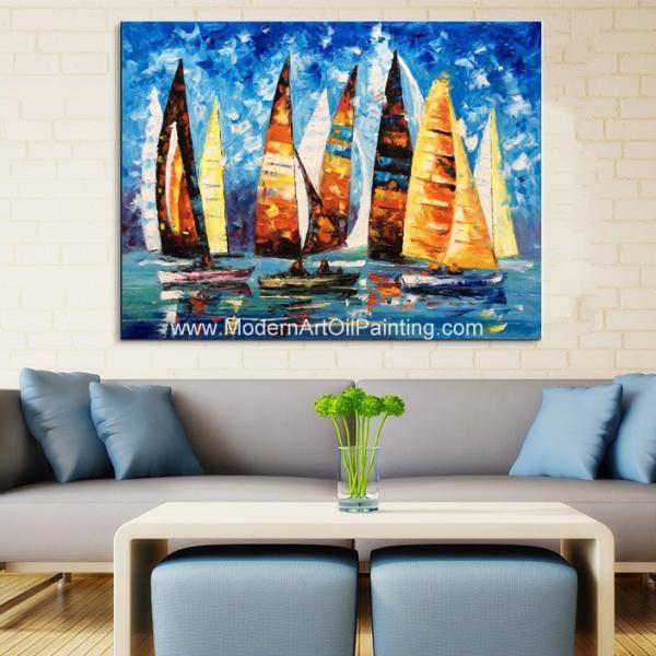 Abstract Sailing Ship Oil Painting by palette knife / Hand Painted Thick Oil Painting