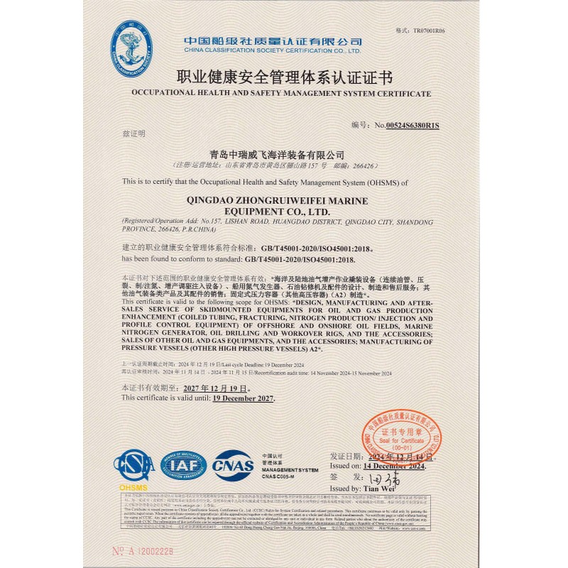 Qingdao Zhongrui Weifei Marine Equipment Co., Ltd Certifications