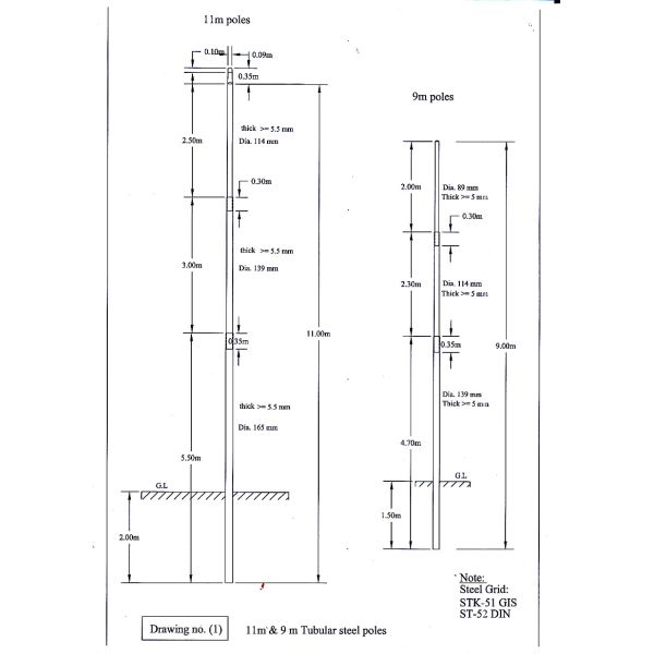   POTEAUX EN ACIER TUBULAIRE DE 11 MÈTRES  POTEAUX EN ACIER POUR ESCALIER IRAKIEN À TENSION