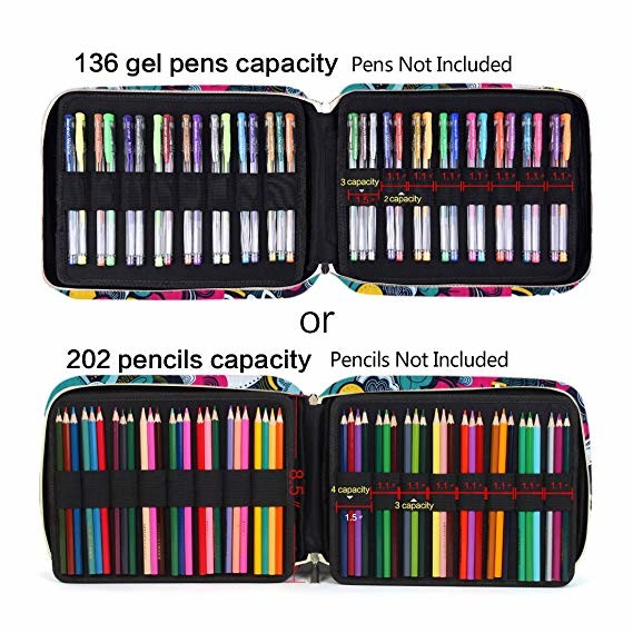 Large Zipper Pencil Bag Holds 202 Colored Pencils Or 136 Gel Pens Multi Use