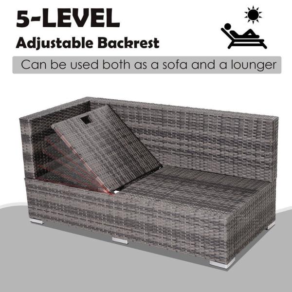 AJUNION 3-Piece Rattan Garden Sofa Set with Adjustable Backrest and Steel Tube Frame