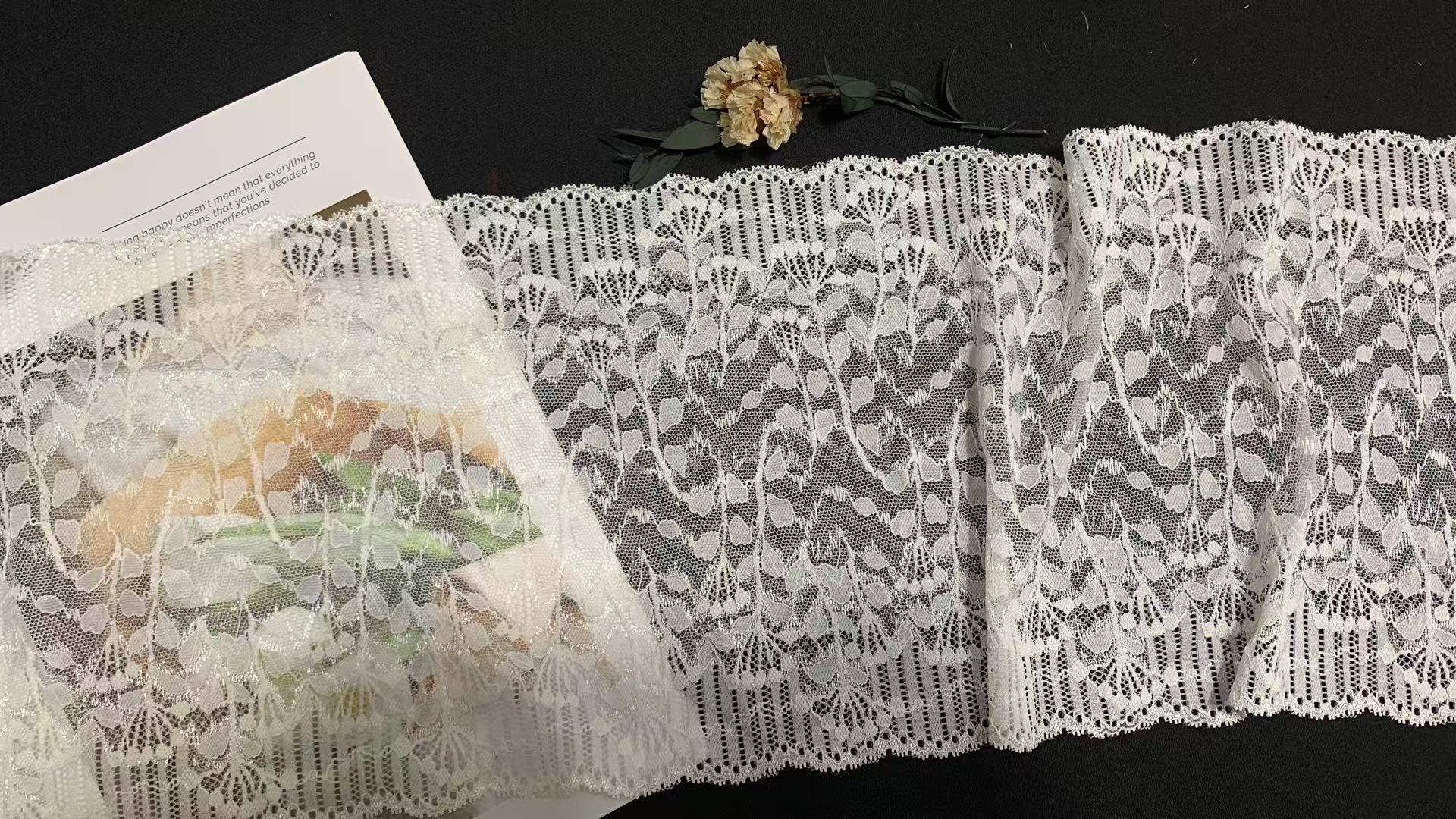 A1Z014# Elastic Floral Stretch Lace Trim, Nylon Spandex Leaf Pattern Lace Band for Lingerie Dress