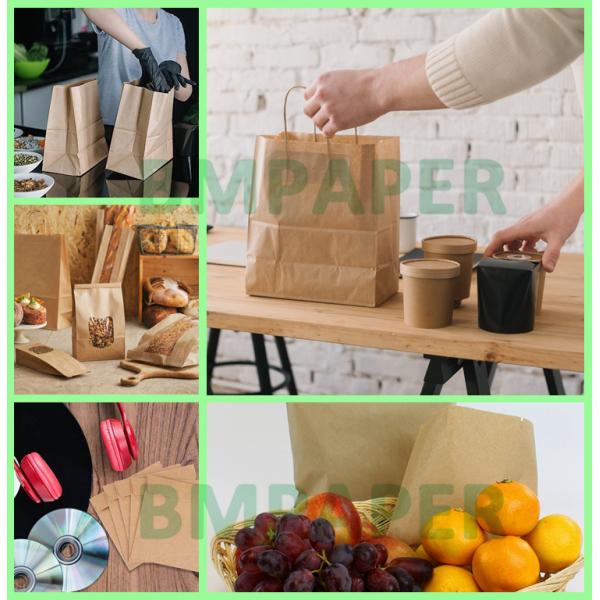 50 - 150g Food Grade Brown Kraft Paper For Takeaway Carrier Bag Lightweight