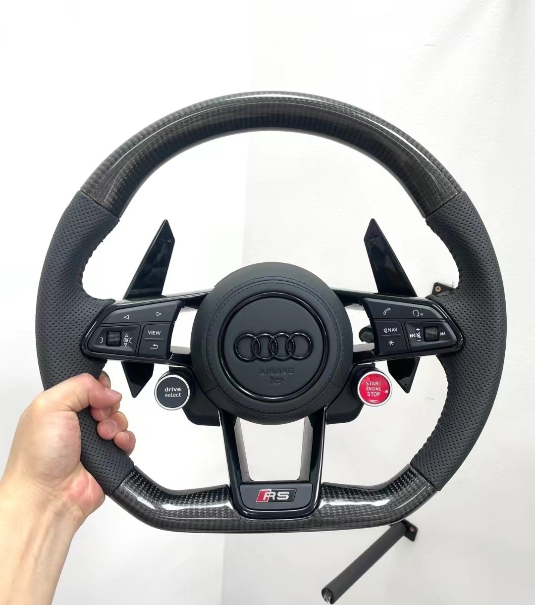 55cm Diameter True Carbon Fiber and Genuine Leather Steering Wheel for Audi R8 Full Series