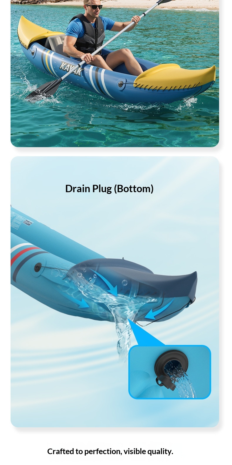 Outdoor Inflatable PVC Kayak for Two People 3.1-4m Length 163kg Capacity Thickened Abrasion-resistant Fishing Adjustable Seats