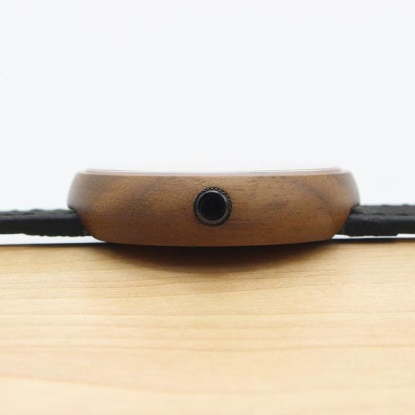 Round Leather Strap Watches Womens Water Resistant Quartz Wood Face