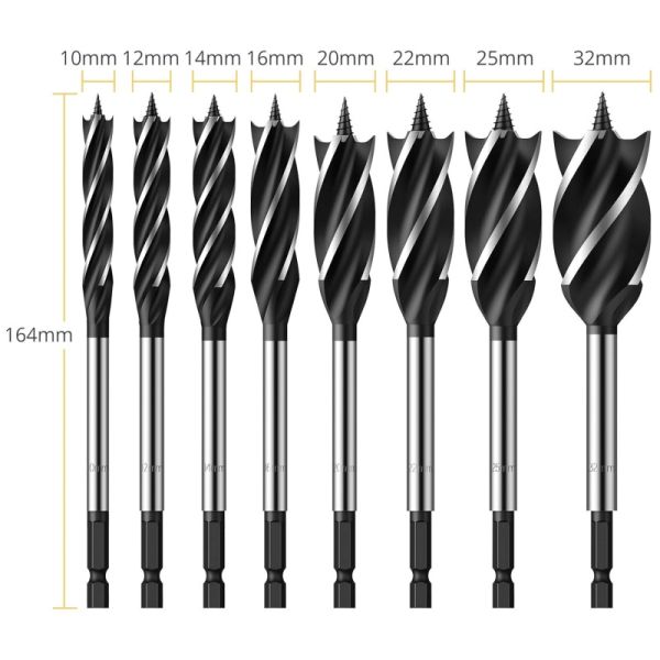 16mm Hex Shank Wood Drill Bit Four Flutes Double Spurs Wood Auger Drill Bit With Slot