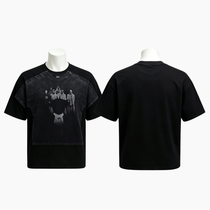 250-300G 100% Cotton Vintage Washed Fake Two-Piece Oversized DTG Print Crew Neck Summer Street Tee Cross-Border
