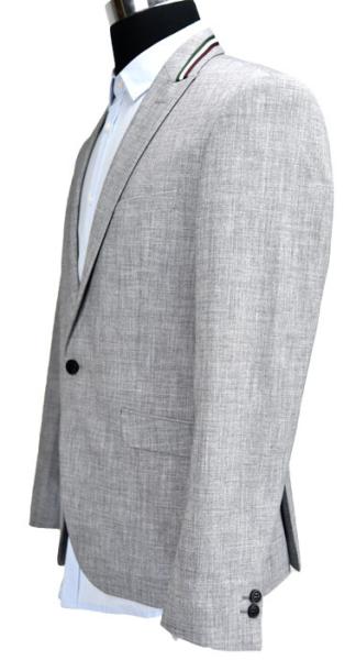 Strips Slim Fit Tailored Suits  All Season Men'S Light Grey Mel Decorative