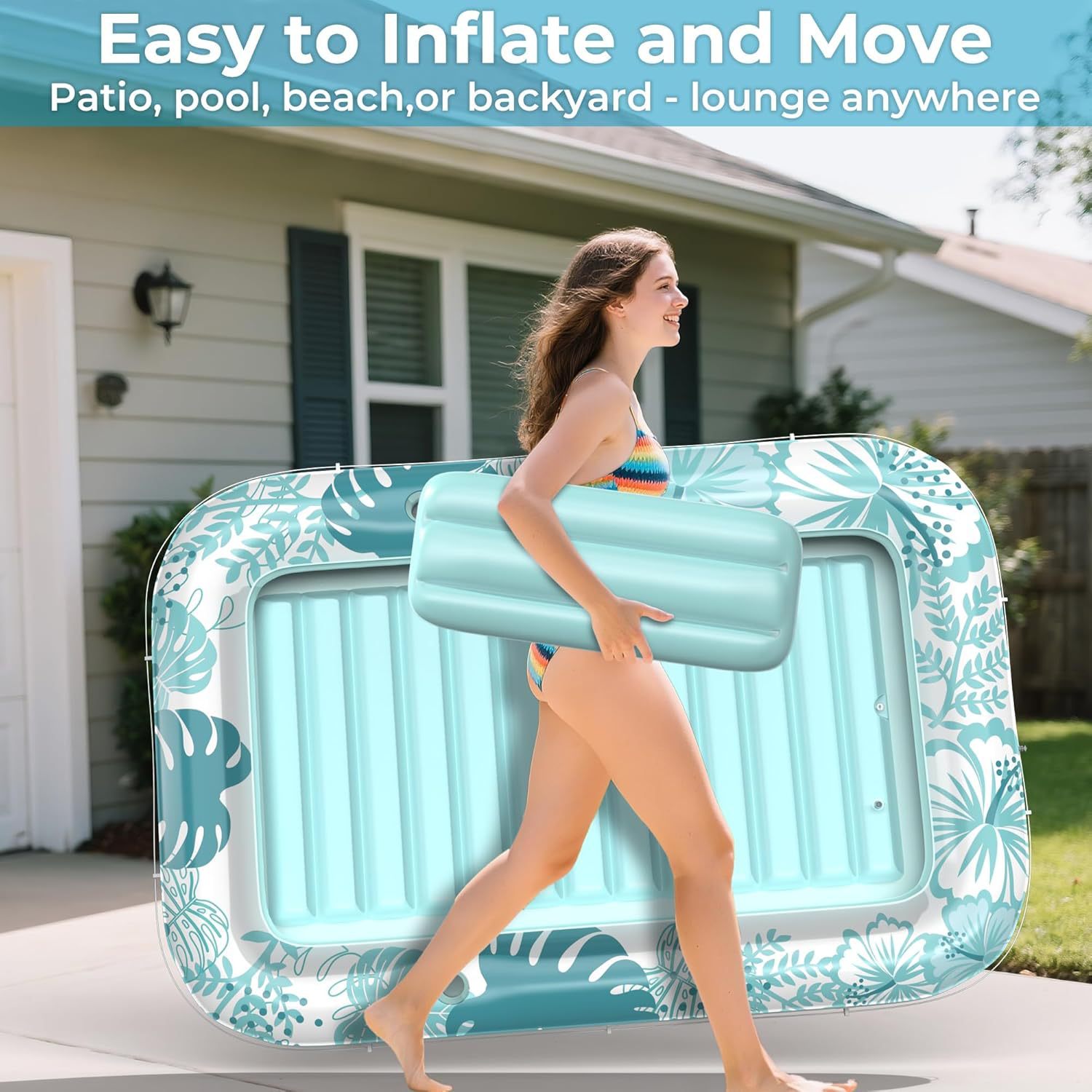 Customized Summer Inflatable Black Floating Bed Outdoor Swimming Pool Sunbathing Lounge Chair Courtyard Inflatable Floating Raft