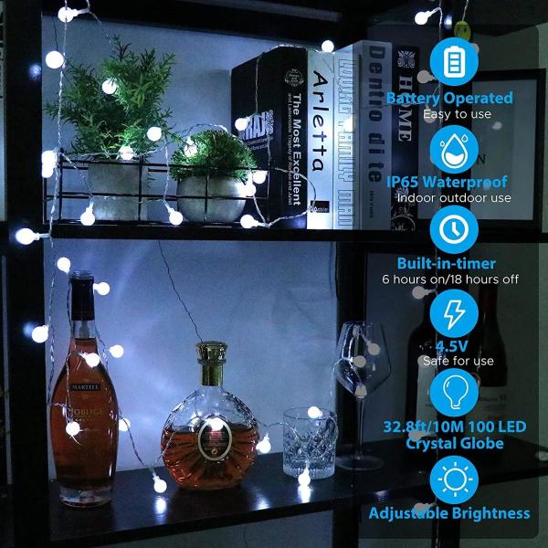 Battery Operated 100 LED String Lights Indoor With Remote Timer 8 Lighting Modes