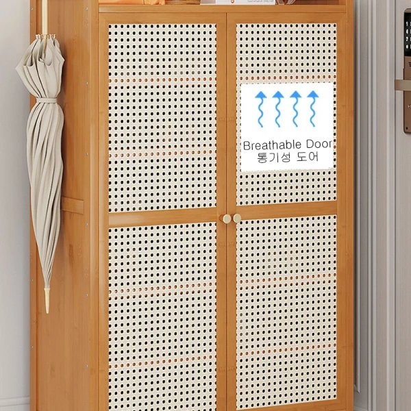 Breathable Shoe Cabinet with Doors, Freestanding Entrance Multi-layer Storage Rack