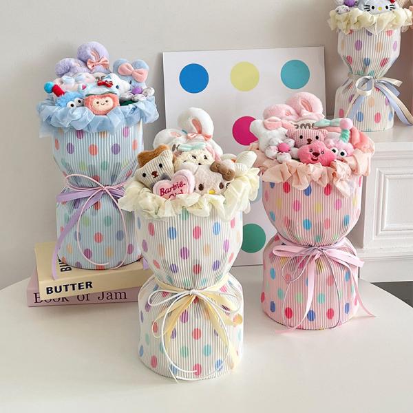 Plush and Beautiful Dopamine Dot Fabric Finished Bouquet Soap Rose Flower Valentine's Day Gift for Girlfriend