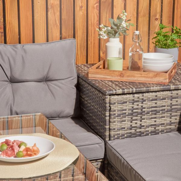 Courtyard Rattan Garden Set with Fire Pit Table AJUNION 8 Seater Sectional Sofa Set