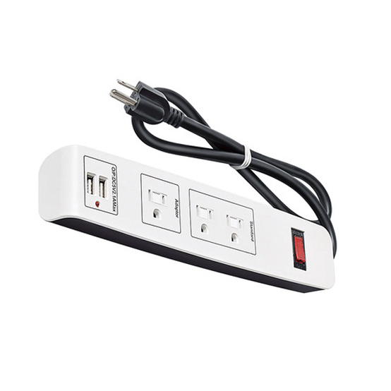 3 outlet Power Strip and Extension Socket With 15A Circuit Breaker Surger Protector 2USB