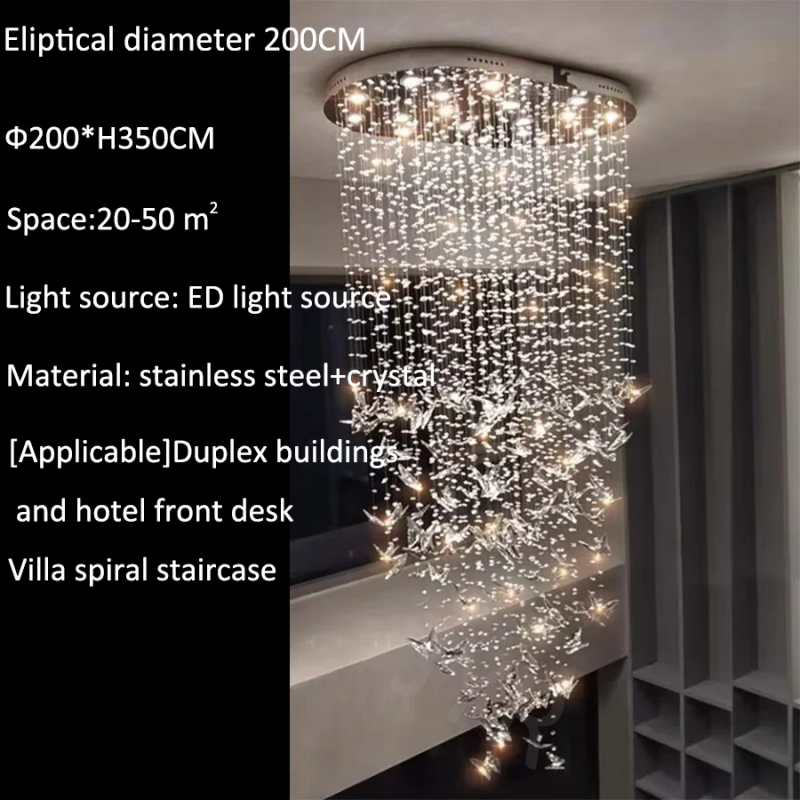 Butterfly Crystal Chandelier Living Room Crystal Staircase Pendant Light Indoor Large LED Lights(WH-NC-165)