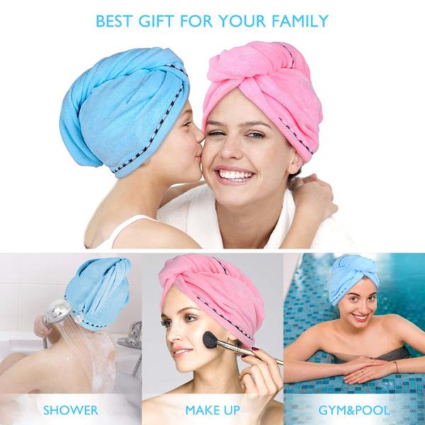 Super Absorbent Microfiber Hair Towel Wrap Hair Turban Head Wrap with Button