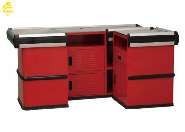 Red Commercial Checkout Counters , Aluminum Alloy Seal Cashier Checkout Counter