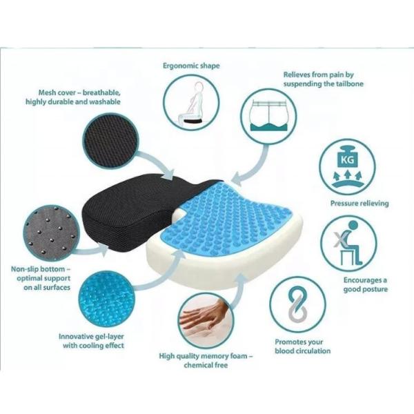 Removable and Washable 510g Memory Foam Cooling Gel Seat Cushion for Coccyx Orthopedic