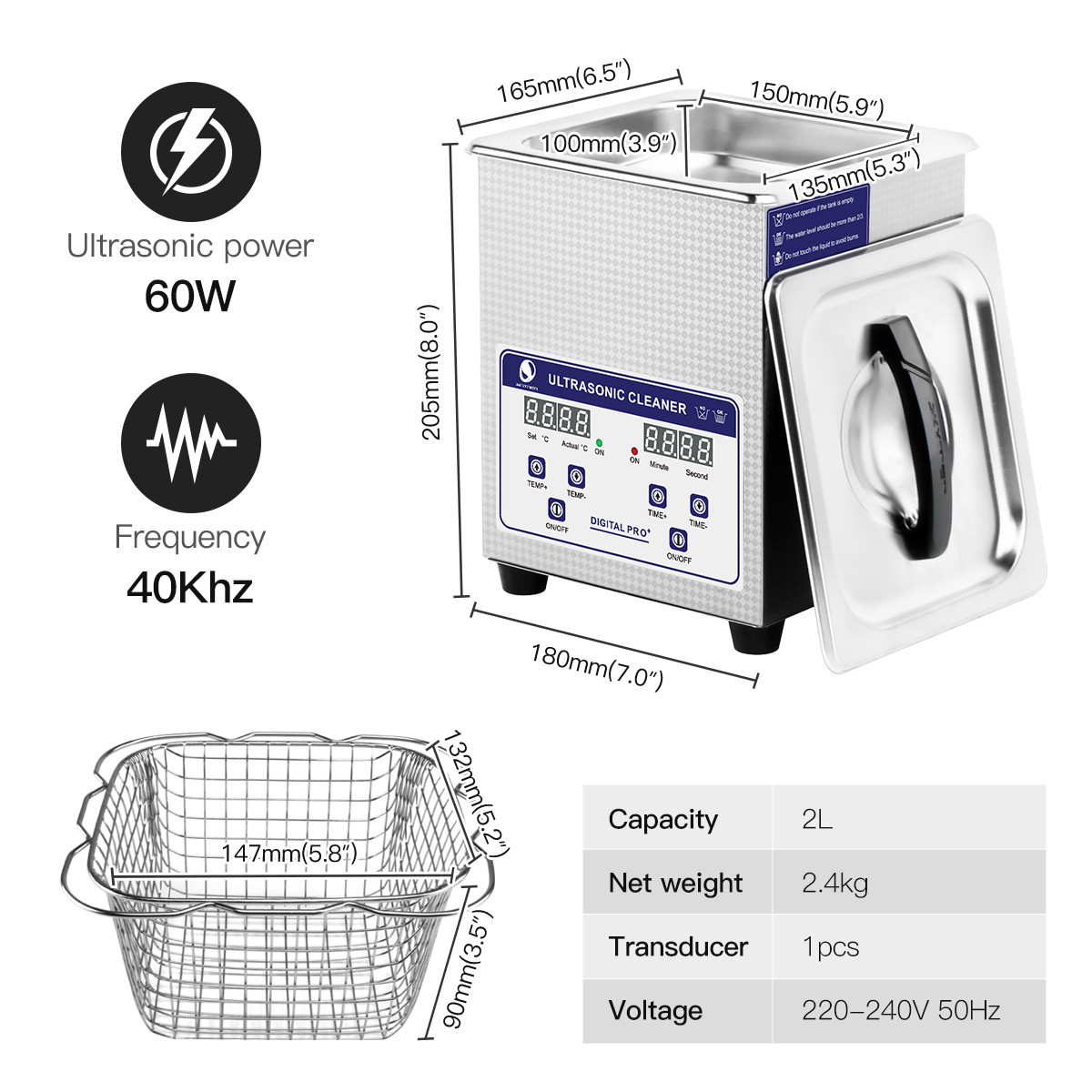 Уборщик benchtop Skymen 2l 40khz 80w ультразвуковой с цифровыми таймером & подогревателем