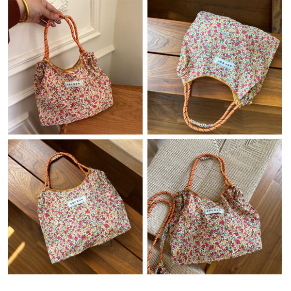 Polyester Lining Ins Large Capacity Floral Beach Canvas Bag for Eco-Friendly Shopping