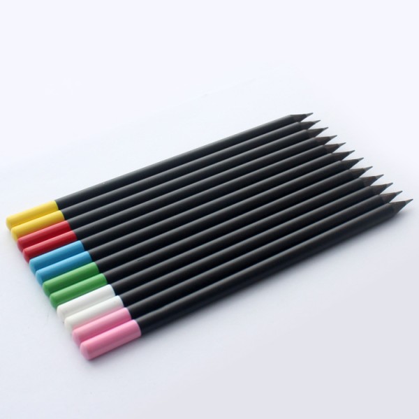 Wholesale round black wood pencil hb closed head mat printing wooden China pencil