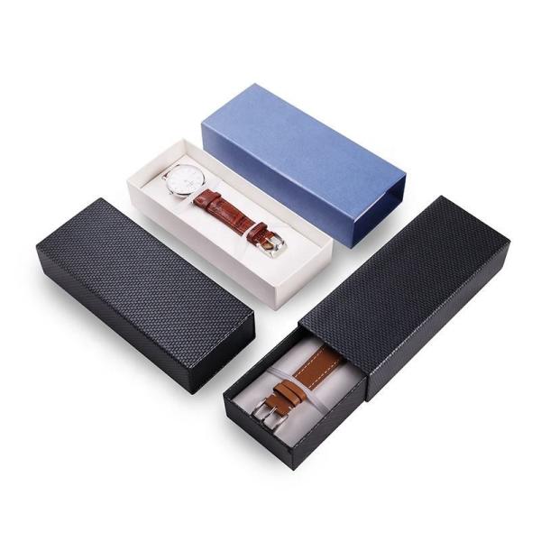 Rigid Cardboard Watch Box Gift Packaging Strap Shape Watch Box With Drawer